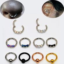 BOG-1 Piece Surgical Steel Opal/Zircon Septum Clicker Labret Ring Nose Ring Cartilage Earring 16g Piercing Jewelry 2024 - buy cheap