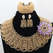 Exclusive Champagne Women African Costume Jewelry Set Gold Chunky Bib Statement Necklace Set 2017 Hot Gifts Free Shipping QW431 2024 - buy cheap