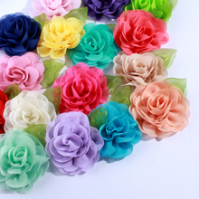 10 unids/lote 8,5 CM U elegir el Color de la gasa de moda flores con hoja verde para diademas de flores de tela para el cabello Accrossires 2024 - compra barato