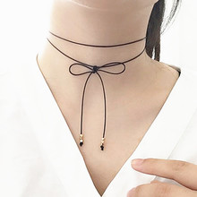 New Arrival Wholesale Elegant Fashion Women Black Leather Rope Double Layer Bowknot Choker Collar Necklace For Women Best Gifts 2024 - buy cheap