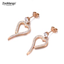 ZooMango-pendientes de cristal con forma de corazón de amor para niña, joyería de acero inoxidable de cristal CZ, regalo de moda de oro rosa ZE18109 2024 - compra barato