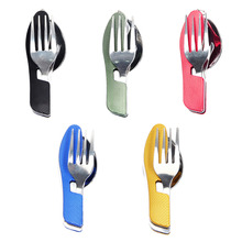 Hot 3 in1 Portable Compact Folding Travel Camping Kit Spoon Fork Utensils Set 2024 - buy cheap