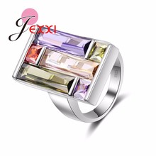 New Fashionable 925 Sterling Silver Jewelry Rainbow Multicolor Crystals Finger Rings Women Party Best Gifts Fast Free Shipping 2024 - buy cheap