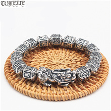 100% 999 prata tibetano seis palavras contas pulseira sorte riqueza pixiu pulseira boa sorte pixiu frisado pulseira 2024 - compre barato