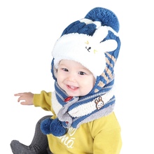 Children Kids Cute Knit Caps Scarves For Baby Girls Boys Winter Plus Velvet Warm Cartoon Hat And Scarf Sets 6-36M 2024 - buy cheap