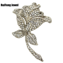 Extra Large Vintage Rhodium Silver Tone Clear Rhinestone Crystal Large Rose Flower Brooch Wedding 2024 - buy cheap