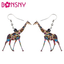 Bonsny brincos acrílicos coloridos de animê, brincos de girafa da selva africana pendurada, joias para mulheres, meninas e adolescentes 2024 - compre barato