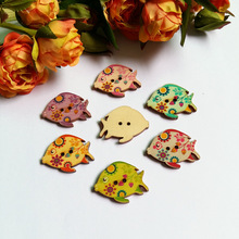 Latest 80 Pcs Mixed 2 Holes fish Pattern Wood Painting Sewing Buttons Scrapbooking Decoration Jewelry  botoes DIY 30x24mm 2024 - buy cheap