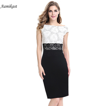 AAMIKAST Women Dresses New Fashion 2019 Elegant Slash Neck Parchwork Lace Dress Tunic Retro Summer Business Party S-4XL 2024 - buy cheap