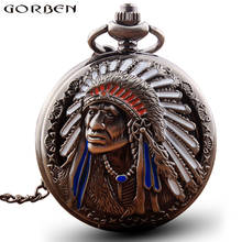 Retro Indian People Copper Quartz Antique Pocket Watch Necklace Hollow Metal Vintage Flip Clock Chain Pendant Women Men Gift 2024 - buy cheap