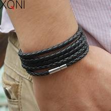 XQNI brand black retro Wrap Long leather bracelet men bangles fashion sproty Chain link male charm bracelet with 5 laps 2024 - купить недорого
