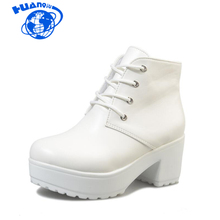 HUANQIU Women Boots 2018 New Fashion Black&White Punk Rock Lace Up Platform Heels Ankle Boots Thick Heel Platform Shoes wyq270 2024 - buy cheap