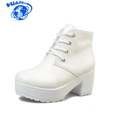 HUANQIU-Botas de plataforma con cordones para mujer, Botines de tacón grueso, color blanco y negro, estilo Punk Rock, wyq270, 2018 2024 - compra barato