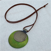 Vintage woman choker necklace Wholesale Fashion Jewelry Wooden Round lines  pendant Long necklace for women collares green 2024 - buy cheap