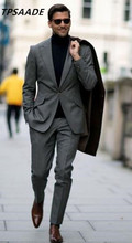 Terno masculino (jaqueta + calças) personalizado, fumar mais recente, cinza escuro, casamento, formatura, jantar, melhor blazer masculino 2024 - compre barato