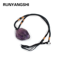 Natural Amethyst Stone Pendant Necklace ornaments Purple crystal quartz  Raw color plated Charm healing Finding 2024 - buy cheap