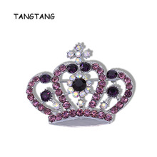 Moda asombroso de cristal nuevo lindo rodio plateado púrpura diamantes de imitación corona broches Pin para mujeres niñas regalos nuevo artículo No.: BH7520 2024 - compra barato