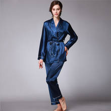 Daeyard Spring Autumn Luxurious Silk Women Pajama Sets Long Sleeve Robe & Trousers Nightwear Lady Home Clothing Free Shipping 2024 - buy cheap