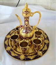 Handwork gold finish with purple color metal wine set/tea set fashion zinc alloy 1 plate+ 1 pot +6 cups Decoration Silver Brass 2024 - buy cheap