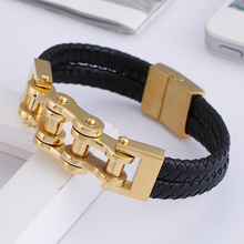 High Quality leather bracelet stainless steel gold / color Motorcycle bracelet bangle Jewelry 8.46'' 2024 - buy cheap