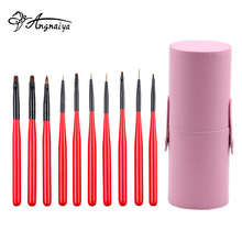 ANGNYA 10Pcs Professional Manicure UV Gel Polish Brush Pen Red Acrylic Nail Pull Line Hook Flower Pen Painting Drawing Set S062 2024 - buy cheap