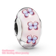 Original Spring 100% 925 Sterling Silver Butterfly Glass Charm beads Fits Brand bracelets Jewelry Making 2024 - buy cheap