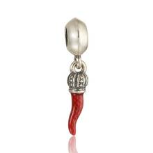 Pingente de prata corno boa sorte, pulseira compatível com miçangas esmaltadas vermelhas, prata esterlina 925 original pandora 2024 - compre barato