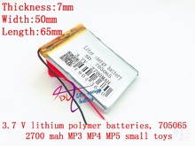 li-po 705065 3.7V,2700mAH polymer lithium ion / Li-ion battery for dvr,GPS,mp3,mp4,cell phone,speaker 2024 - buy cheap