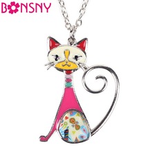 Bonsny Statement Maxi Alloy Enamel Cat Kitty Choker Necklace Chain Pendant Collar 2017 Fashion New Enamel Jewelry Women 2024 - buy cheap