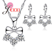 Fashion 925 Sterling Silver Pendant Necklace Romantic Wedding Jewlery Sets For Women CZ Crystal Bowknot Hoop Earring 2024 - buy cheap