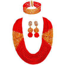 New Arrived Opaque Red and Champagne Gold AB Nigerian Wedding African Beads Jewelry Set Crystal Bridal Jewelry Sets LBSJ04 2024 - buy cheap