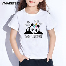 Camiseta infantil engraçada com desenhos animados, camiseta de estampa de panda, unicórnio e sorvete surpreso para crianças verão roupas de bebê hkp5066 2024 - compre barato