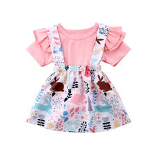 Conjunto de roupas de algodão para meninas, conjunto de roupas de bebê para meninas com manga curta e estampa de animais, 2 peças 2024 - compre barato