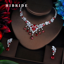 HIBRIDE Red Flower AAA Cubic Zircon Women Bridal Jewelry Sets Wedding Necklace Sets  Accessories Bijoux Mariage Gift N-526 2024 - buy cheap