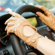 Goatskin leather gloves Half finger lady leather gloves 2024 - buy cheap