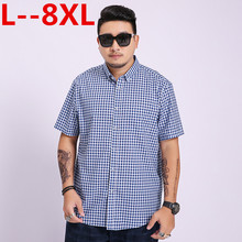 Plus 8XL 6XL 5XL Men Fashion Slim Fit Casual Plaid Shirt men Dress Shirts Short Sleeve social mens Shirt striped chemise homme 2024 - buy cheap