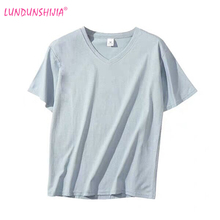 LUNDUNSHIJIA 2019 Summer Women Pure Color Cotton Top V-Neck Female T-Shirt All-Match Base Loose T-shirts For Women 2024 - buy cheap