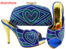 Doershow-Conjunto de zapatos y bolso para mujer, en Italia, zapatos y Bolsa, conjuntos africanos, zapatos y Bolsa italiana a juego con Azul Real, SH1-4 2024 - compra barato