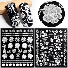 Top Quality White Flowers Lace 3d Nail Stickers Decals Self Adhesive DIY Charm Design Manicure Nail Art Decorations 2024 - buy cheap