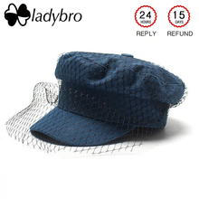 Ladybro Elegance Mesh Denim Hat Women Military Hat Lady Casual Casquette Flat Top Army Hat Autumn Winter Hat Cap Female Bone 2024 - buy cheap