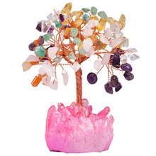 TUMBEELLUWA Colorful Crystal Money Tree, Pink Aura Titanium Coated Quartz Cluster Base Bonsai Decoration for Wealth and Luck 2024 - buy cheap