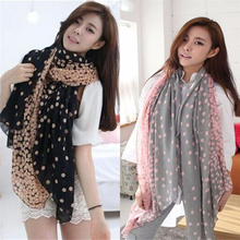 Women Lady Spring Autumn Warm Soft Long Voile Neck Large Dots Scarf 1Pcs Wrap Shawl Pink Grey Wholesale 2 Styles 2024 - buy cheap