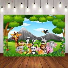 Photography Background Woodland Happy Birthday Backdrop Safari Zoo Animals Panda Giraffe Forest  Vinyl Birthday Party Backdrops 2024 - buy cheap