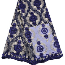 Azul Francês Africano Lace Tecido de Alta Qualidade Bordados Rendas Líquidas Com Guipure Tecido de Renda Nigeriano 5 Metros Para O Vestido Da Senhora 1374 2024 - compre barato