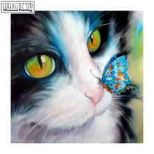 Diy 5d pintura diamante animal gato com borboleta ponto cruz diamante bordados padrões strass diamante mosaico xy1 2024 - compre barato