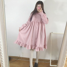 Japanese Women's Spring Fashion Long-sleeved Dress Women's Large Size Loose Casual Dress Women Elegant Sweet Ruffled Dress 2024 - buy cheap