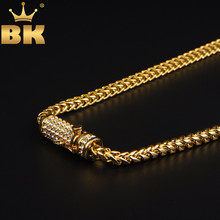 Trendy Mens Gold Franco Chain Necklace Upgrade Rhinestones Box Clasp Stainless Steel Necklace Hiphop Jewelry Wholesale 2024 - buy cheap