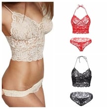 Conjunto de lencería Sexy Bralette 2018 Corset de encaje hueco ultrafino transparente ropa interior para mujer Conjunto de sujetador sin costuras X3 2024 - compra barato