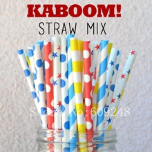 125pcs Mix Colors KABOOM Party Paper Straws,Blue Striped and Polka Dot,Red Dot,Yellow Rugby Stripe,Blue Red Star,Superhero,Kids 2024 - buy cheap