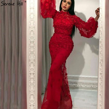 Muslim Long Sleeves  High Neck Red Mermaid Evening Dresses Fashion Flowers Evening Gowns 2021 Serene Hill LA60787 2024 - buy cheap